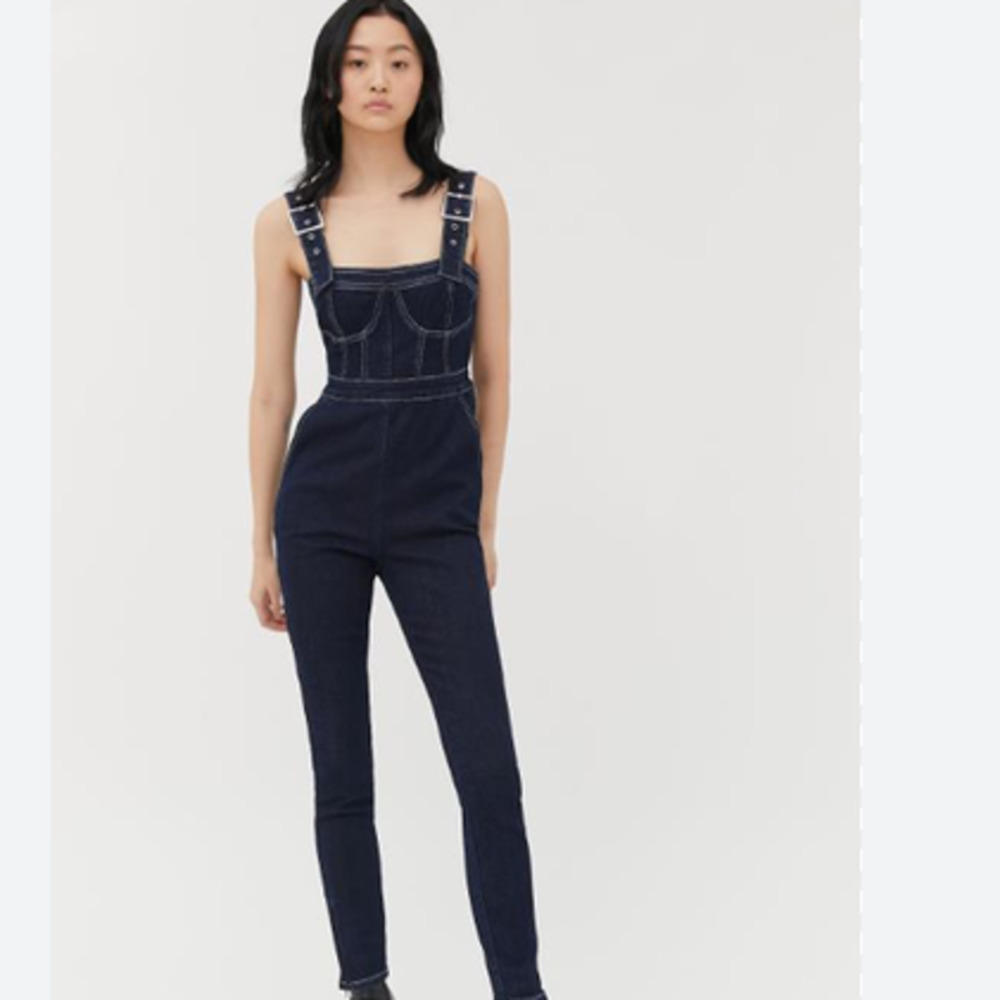 We Wore What Corset Overalls, Stretch Denim, Dark Wash, Size M